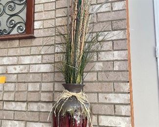 Red/green  pottery vase(17"H) arrangement (55"H),  was $34, NOW $24