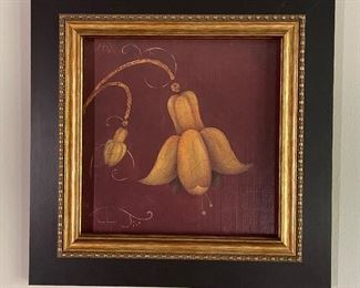 2 of 3 framed floral on burgundy-red background #2,  17"  x 17",  was $20, NOW $15