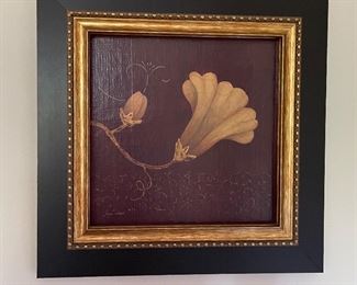 3 of 3 framed floral on burgundy-red background #3,  17"  x 17",  was $20, NOW $15