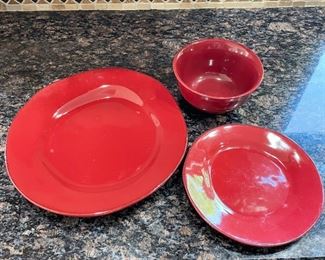 Oier 1 red plates and Homelife bowls, 10 piece place setting less 1 small plate(some chips),  was $34, NOW $24