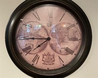 Round world map motif clock,  Approx 16" diameter,  was $15, NOW $10
