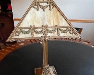 Antique Slag-Stained Glass Shade Table Lamp Tiffany Style, 20"H,  was $195, NOW $115
