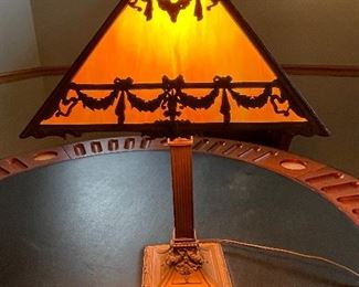 Slag stain glass lamp when lit,  was $195, NOW $145