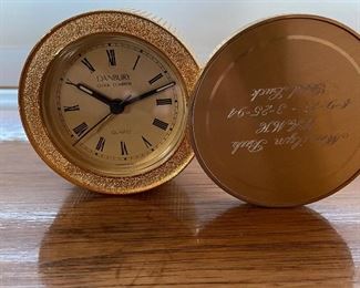 Gold clock with sing lid closure,  was $14, NOW $7