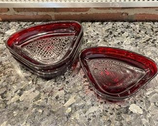 Set of 4  serving red glass dishes, $12