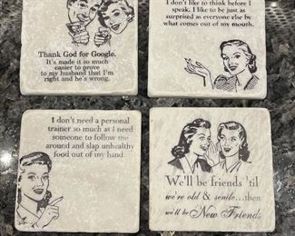 Set of 4 humorous stone coasters, $8