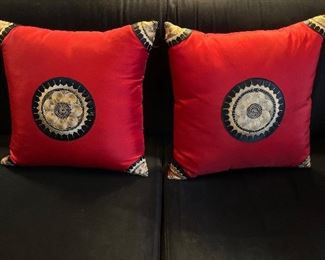 Pair of red pillows, 14" x 14",  $30