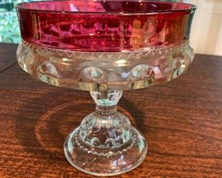 Indiana Glass Ruby Flashed Kings Crown Glass MCM Thumbprint Glass
