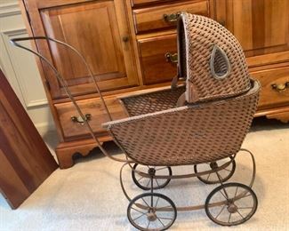 Antique Wicker Doll Buggy, toy