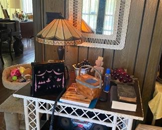 EARLY WICKER TABLE AND LAMP