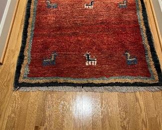 $420. Tribal Gabbeh rug hand made in Iran. 3’ 3.5“ x 3‘ 1.5 inches.  100% wool