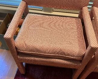 $160. A pair of upholstered chairs, custom done, 24 inches wide by 20 inches deep by 31 inches high.