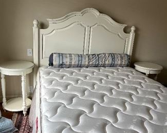 $480 Pottery Barn queen bed Frame and mattress set. Bed is 64 inches wide, the headboard is 60 inches high and the footboard is 35 inches high. Perfect condition.