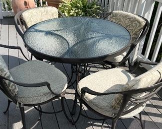 $390. Brown Jordan table 36" diameter x 29.5 h. 4 chairs. This is available for online purchase only.
