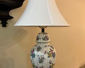 $80. Porcelain lidded jar converted into a lamp 27 inches high