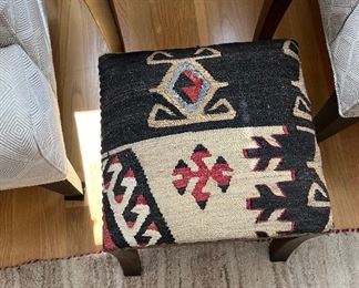 Small Kilim upholstered footstool.  13” x 13” x 11” high.