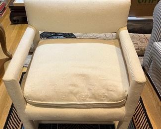 $160. A pair of upholstered chairs, custom done, 24 inches wide by 20 inches deep by 31 inches high.