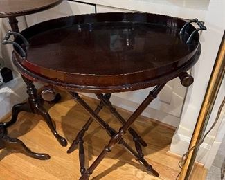 $310. Antique butler's tray table on a folding stand.  23"w x 17"d x 26"h