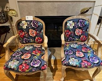 $900. One of a pair of beautifully upholstered chairs.  24 inches wide by 22 inches deep by 38.5 inches high