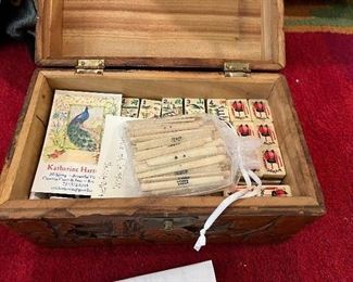 $900  Antique custom Mah-Jong  set by Katherine Hartman.  Stunning bone and bamboo, circa 1920’s