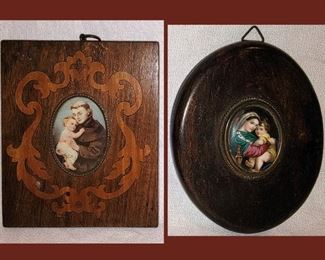 2 Small Hand Painted Pieces; Saint Anthony of Padua and Baby Jesus and Madonna della Seggiola; The Madonna of the Chair, a Little Beautiful Copy of a Raphael work