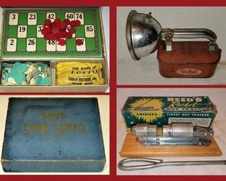 Vintage Club Lotto Game, Vintage Flashlight and Reed's Rocket Nut Cracker