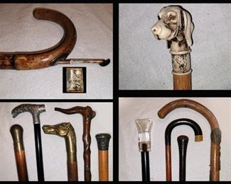 Collection of Canes including one with a Hidden Pencil and One with Silver Accents