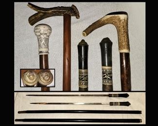 Collection of Canes; 2 with Hidden Swords