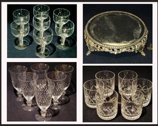 Crystal Stemware and Mirrored Tray. Top left are Air Twist Stemware 