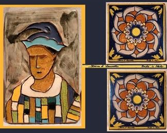 Harris Strong Mid Century Tile and Pair of Signed Haitian Tiles
