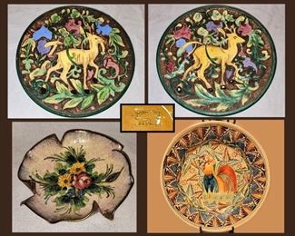 Italian Majolica Type Plates and HUGE Rooster Platter