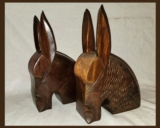 Large Carved Wooden Horse Head Bookends