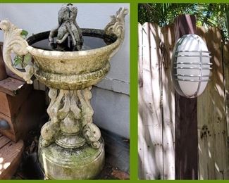 Large Metal Fountain and Outdoor Light