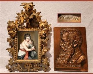 Mother and Child Picture in Ornate Frame and  Plaque Marked By Sors