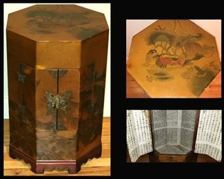 Pretty Little Cabinet/Table Lined with Asian Writing