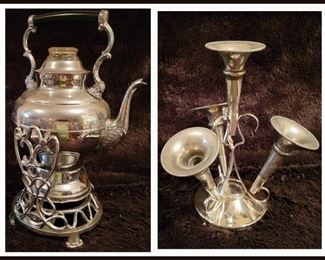 Silver Plated Coffee Urn and Epergne