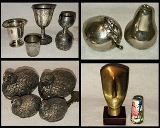 Sterling Small Items, Plated Shot Glass, Metal Fruit,  Brass Birds and More 
