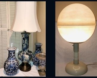Mid Century Modern Lamps including a Very Tall Lava Glazed Lamp