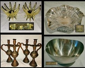 Vintage Lucite Candle Holders Germany, Silver Plated Bowl, Copper Candle Holders and Stainless Bowl 