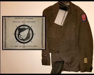WWII Era Military Uniform and Caps and Transportation Booklet