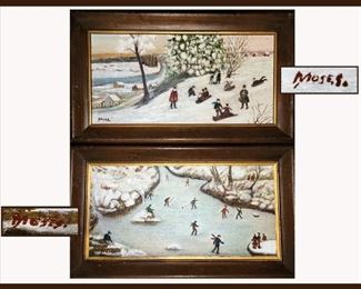 Decorative Pair of Oil Paintings in the Style of Grandma Moses 