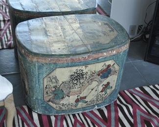 19th Century Chinese hand painted box trunk wedding chest