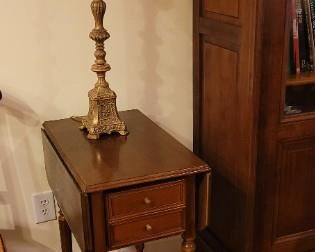 double-drop leaf table with drawer that opens from both ends, one of two