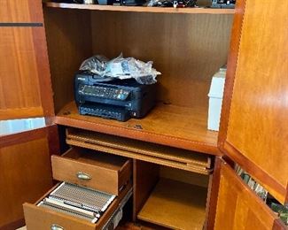 interior of Grange shelf/office unit with pull out desk, and double drawer file cabinet
