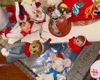 Vintage Christmas elves and Santa