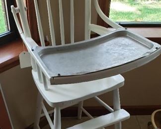 Vintage high chair with metal tray