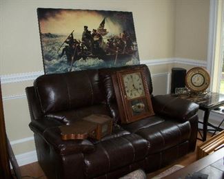 ***BIN***Ashley Furniture Dark Brown Leather Electric Reclining Loveseat with adjustable Headrests and USB Ports