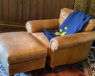 Leather Chair & Ottoman - $550 (39" W x 40" D x 30" H, Ottoman: 30" W x 23" D x 18" H)

