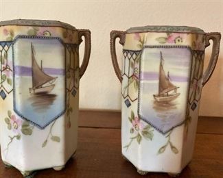 092m Nippon Double Handled Hexagon Vases