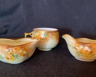 094m M K German Teacup Sugar Bowl And Creamer and Assorted English Tea Cups and Saucers